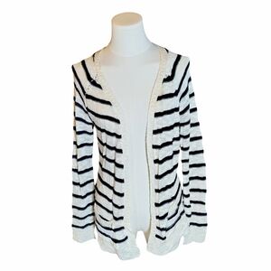 Vintage Pink Rose Black And White Striped Knit Sweater Shrug Size Medium